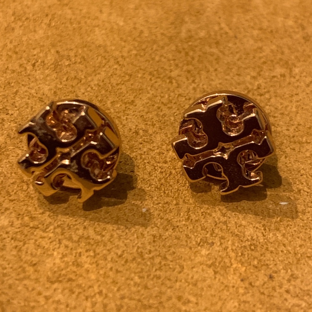 Tory Burch Logo Rose Gold Earrings